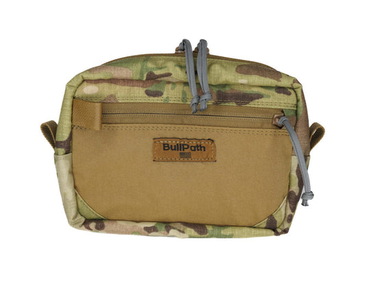 Multicam pouch with a brown patch on a white background
