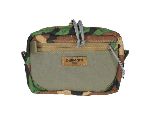 Camouflage-patterned bag with visible BullPath branding on a white background