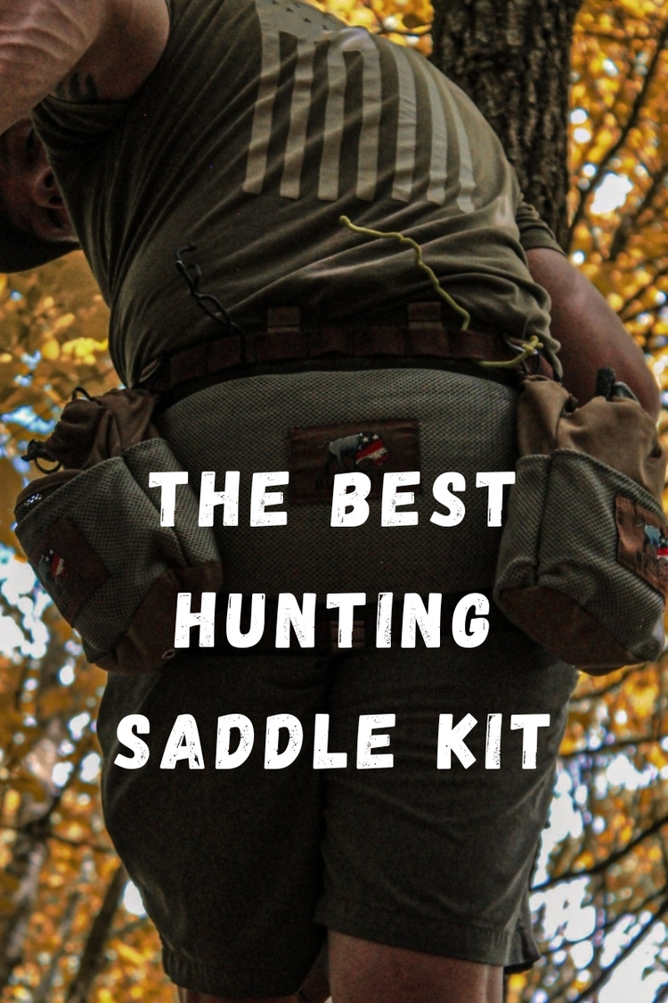 a man is up in a tree with a bullthreat hunting saddle