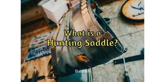 a hunting saddle hanging on display in a pole barn