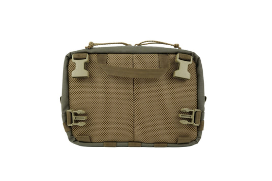 BullPath Moose chest rig, ranger green and tan, back panel with mesh padding and adjustable buckles, for mobile hunting.